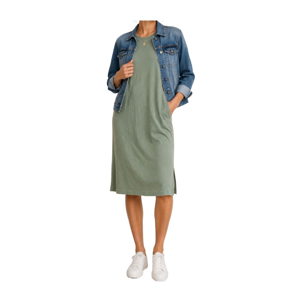 Time & Tru Green Cotton T-Shirt Dress Size S Minimal Casual Tee Dress